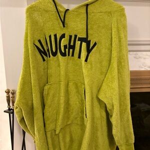 Grinch Naughty Fuzzy Hooded Pullover - Lime Green lightly worn